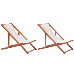 Set of 2 Folding Deck Chairs AVELLINO with Replacement Fabrics Acacia Wood Dark Brown