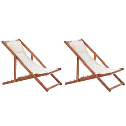 Set of 2 Folding Deck Chairs AVELLINO with Replacement Fabrics Acacia Wood Dark Brown