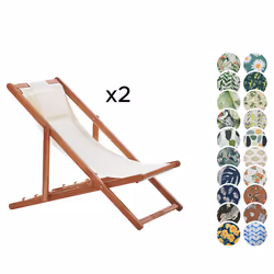 Set of 2 Folding Deck Chairs AVELLINO with Replacement Fabrics Acacia Wood Dark Brown