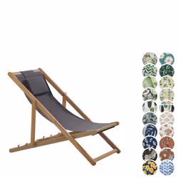 Folding Deck Chair AVELLINO with Replacement Fabrics Acacia Wood Dark Brown