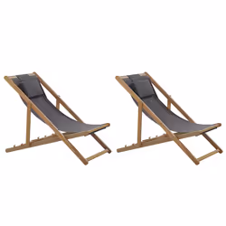 Set of 2 Folding Deck Chairs AVELLINO with Replacement Fabrics Acacia Wood Dark Brown