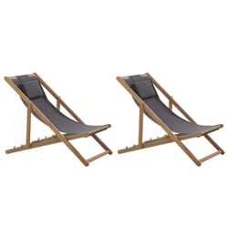 Set of 2 Folding Deck Chairs AVELLINO with Replacement Fabrics Acacia Wood Dark Brown