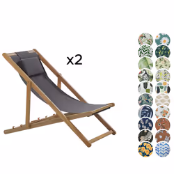 Set of 2 Folding Deck Chairs AVELLINO with Replacement Fabrics Acacia Wood Dark Brown