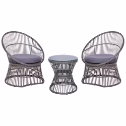 Bistro Set with Cushions MESYNA PE Rattan Taupe
