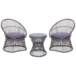 Bistro Set with Cushions MESYNA PE Rattan Taupe