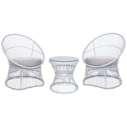 Bistro Set with Cushions MESYNA PE Rattan White
