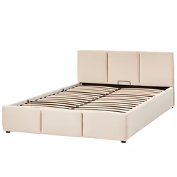 Ottoman Bed Velvet BOUSSE 140 x 200 cm (EU Double) Light Beige