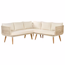 Garden Corner Sofa with Table 5 Seater ALCAMO Left Hand Acacia Wood Light Beige