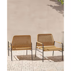 Set of 2 Garden Chairs PRASIMO PE Rattan Natural