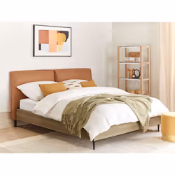 Bed Faux Leather LIMANTON 180 x 200 cm (EU Super King) Golden Brown