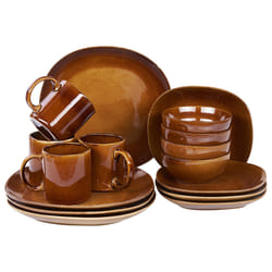 Set of 16 Dinnerware TURMERIC Stoneware Golden Brown