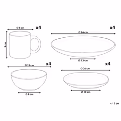 Set of 16 Dinnerware TURMERIC Stoneware Golden Brown