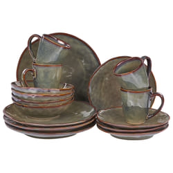 Set of 16 Dinnerware THYME Stoneware Dark Green