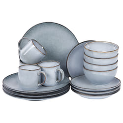 Set of 16 Dinnerware JUNIPER Stoneware Light Blue