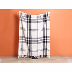 Cotton Blanket 130 x 170 cm Off-White and Black YUVALI