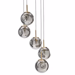 5 Light Glass Pendant Lamp Transparent and Brass RALFES