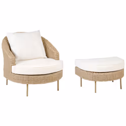Garden Armchair with Ottoman ARCILLE PE Rattan Natural