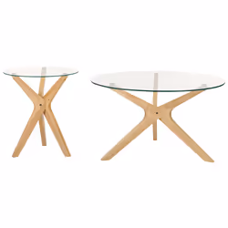 Set of 2 Coffee Tables VALLEY Tempered Glass Light Brown