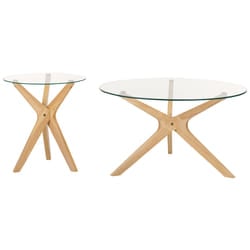Set of 2 Coffee Tables VALLEY Tempered Glass Light Brown