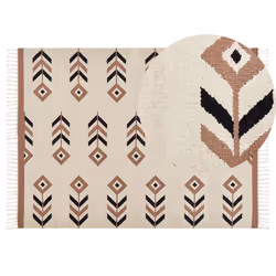 Cotton Kilim Area Rug 140 x 200 cm Beige and Black NIAVAN