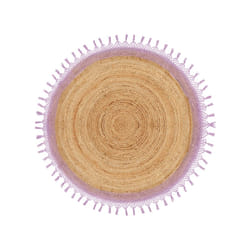 Round Jute Area Rug 140 cm Beige and Purple MARTS