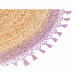 Round Jute Area Rug 140 cm Beige and Purple MARTS
