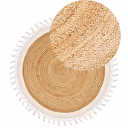 Round Jute Area Rug 140 cm Beige and White MARTS