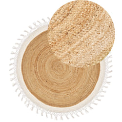 Round Jute Area Rug  140 cm Beige and White MARTS