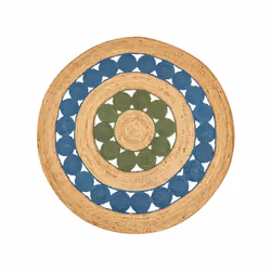 Round Jute Area Rug 140 cm Blue and Green HOVIT