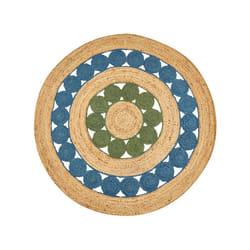 Round Jute Area Rug 140 cm Blue and Green HOVIT