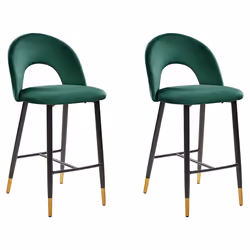 Set of 2 Bar Chairs FALTON Velvet Emerald Green