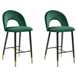 Set of 2 Bar Chairs FALTON Velvet Emerald Green