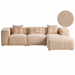 Corner Sofa DOLVA Corduroy Beige 3 Seater Left Hand