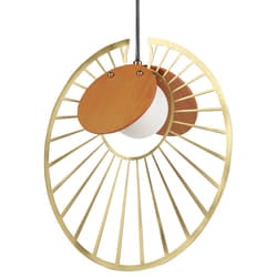 Metal Pendant Lamp Gold with Light Wood BARGO