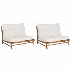 Set of 2 Garden Chairs with Cushions TODI Bamboo Wood Off-White