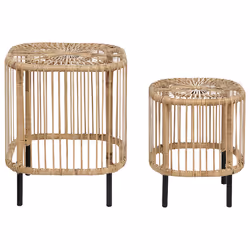 Set of 2 Coffee Tables CESENATICO Rattan Natural