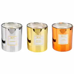 Set of 3 Scented Candles METALLIC GLAMOUR Soy Wax Sweet Notes