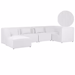 Modular Corner Sofa LEMVIG Corduroy Off-White with Ottoman 5 Seater Left Hand