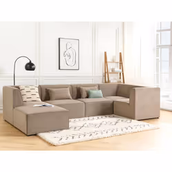 Modular Corner Sofa LEMVIG Corduroy Taupe with Ottoman 5 Seater Left Hand