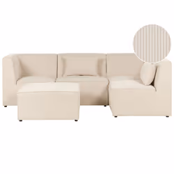 Modular Corner Sofa LEMVIG Corduroy Light Beige with Ottoman 4 Seater Left Hand