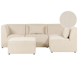 Modular Corner Sofa LEMVIG Corduroy Light Beige with Ottoman 4 Seater Left Hand