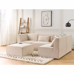 Modular Corner Sofa LEMVIG Corduroy Light Beige with Ottoman 4 Seater Left Hand