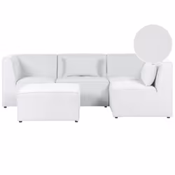 Modular Corner Sofa LEMVIG Corduroy Off-White with Ottoman 4 Seater Left Hand