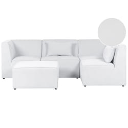 Modular Corner Sofa LEMVIG Corduroy Off-White with Ottoman 4 Seater Left Hand