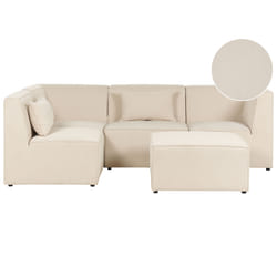 Modular Corner Sofa LEMVIG Corduroy Light Beige with Ottoman 4 Seater Right Hand