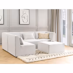Modular Corner Sofa LEMVIG Corduroy Off-White with Ottoman 4 Seater Right Hand