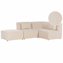 Modular Corner Sofa LEMVIG Corduroy Light Beige with Ottoman 3 Seater Left Hand