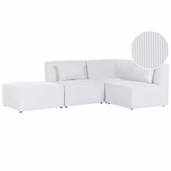 Modular Corner Sofa LEMVIG Corduroy Off-White with Ottoman 3 Seater Left Hand