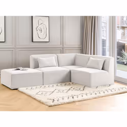 Modular Corner Sofa LEMVIG Corduroy Off-White with Ottoman 3 Seater Left Hand