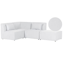 Modular Corner Sofa LEMVIG Corduroy Off-White with Ottoman 3 Seater Right Hand